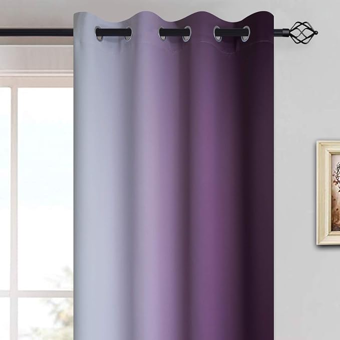 Yakamok Greyish White to Purple Ombre Curtain - Image 2