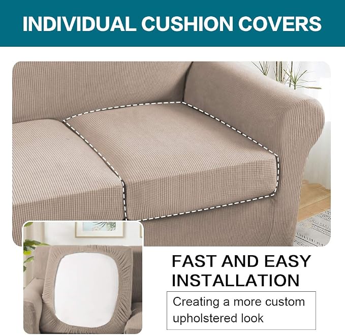 Turquoize 4 Piece Sofa Covers for 3 Cushion Couch Sofa Slipcover Soft Couch - Image 5