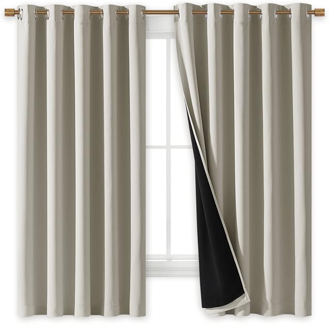 NICETOWN Natural 100% Blackout Lined Curtains, 2 Thick Layers Completely - Image 2