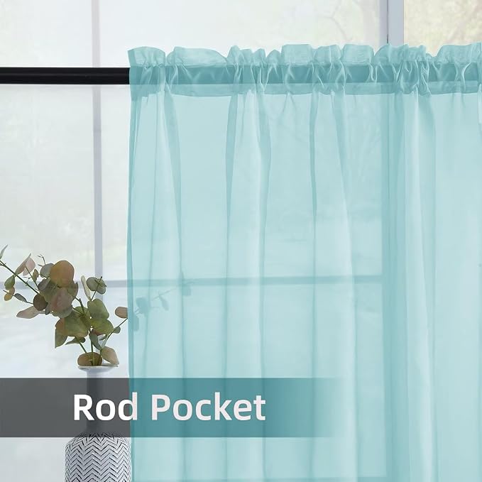 youleyar Solid Sheer Rod Pocket Curtain Voile Draperies 2 Panels White Beige - Image 3