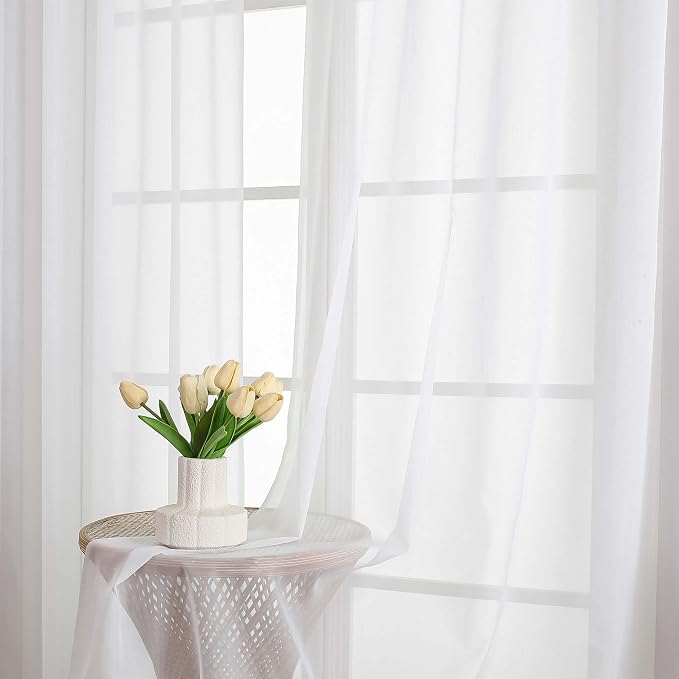 Lecloud White Sheer Curtains 102 Inches Long 2 Pcs, Light Filtering Living Room - Image 3