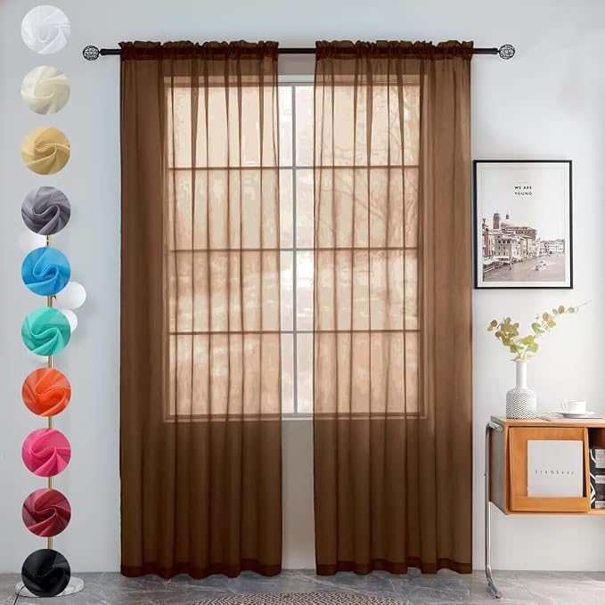 youleyar Solid Sheer Rod Pocket Curtain Voile Draperies 2 Panels White Beige by Youleyar