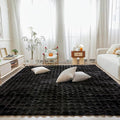 Black Rabbit Plush Rug 8'x10', Fluffy Faux Fur Shaggy Area Rug by CHOVY