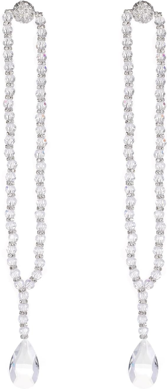 SUQ I OME 1 Pair of Luxury Crystal Beaded Magnetic Curtain Tieback and Holdback - Image 2