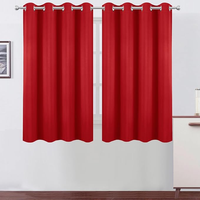 LEMOMO Blackout Curtains 66 x 54 Inch Long Bright Red Curtains Set of 2 Panels by Lemomo