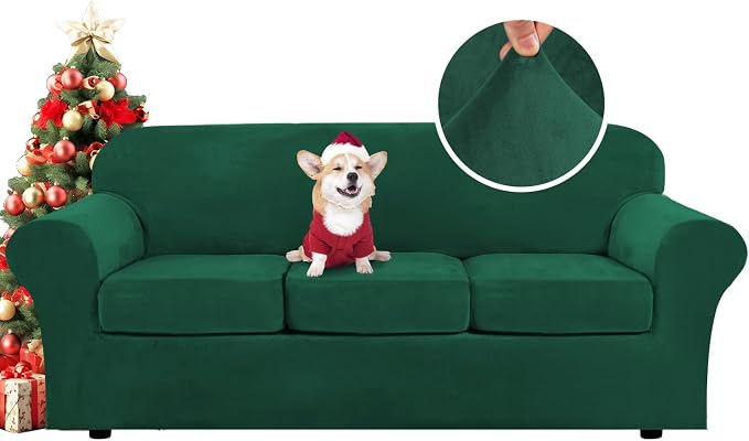 H.VERSAILTEX Modern Velvet Plush 4 Piece High Stretch Sofa Slipcover Sofa Cover by HVERSAILTEX
