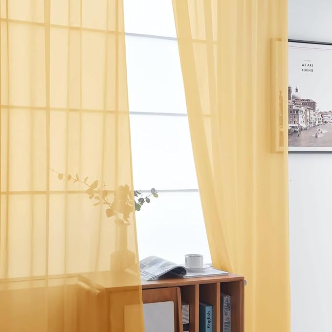 SpaceDresser Basic Rod Pocket Sheer Voile Window Curtain Panels Gold 1 Pair 2 - Image 3