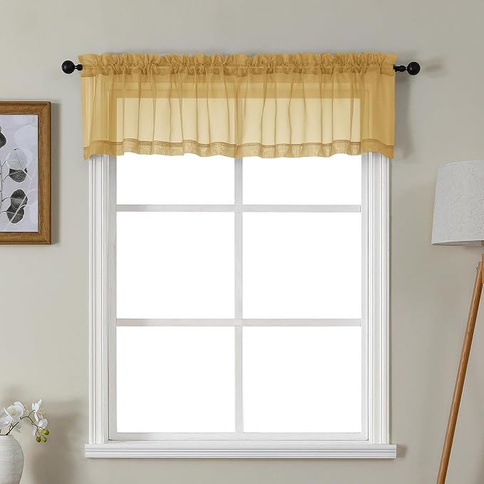 Gwine Gold Valances for Windows, Small Light Filtering Rod Pocket Cafe Valance by Gwine