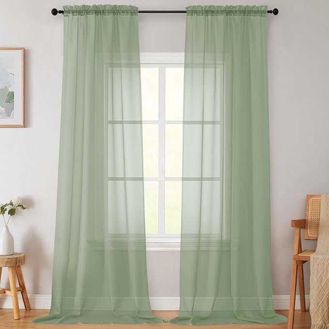 Extra Long Sheer Sage Green Curtains by WelvetBLK