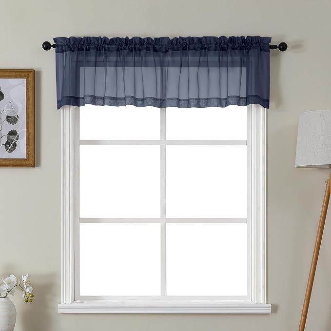 Gwine Navy Blue Valances for Windows, Small Light Filtering Rod Pocket Cafe by Gwine