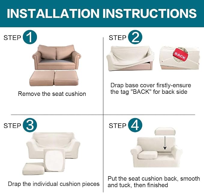 Turquoize 3 Piece Sofa Covers For 2 Cushion Couch Sofa Slipcover Soft Couch - Image 7