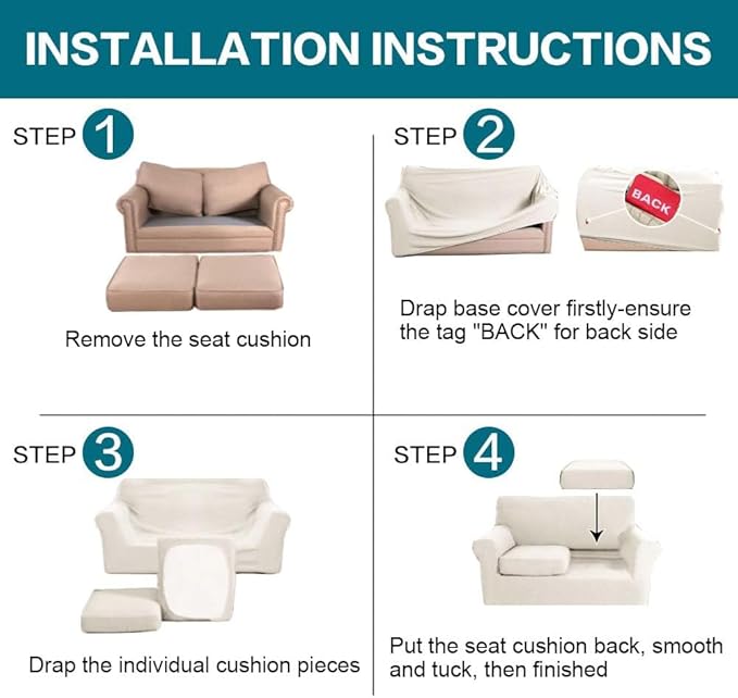 Turquoize 3 Piece Sofa Covers for 2 Cushion Couch Loveseat Slipcover Soft Couch - Image 7