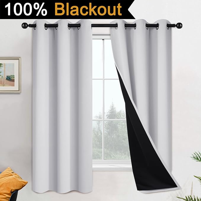 Yakamok 100% Blackout Curtains 63 Inches Long, 2 Thick Layers Heat and Full - Image 2