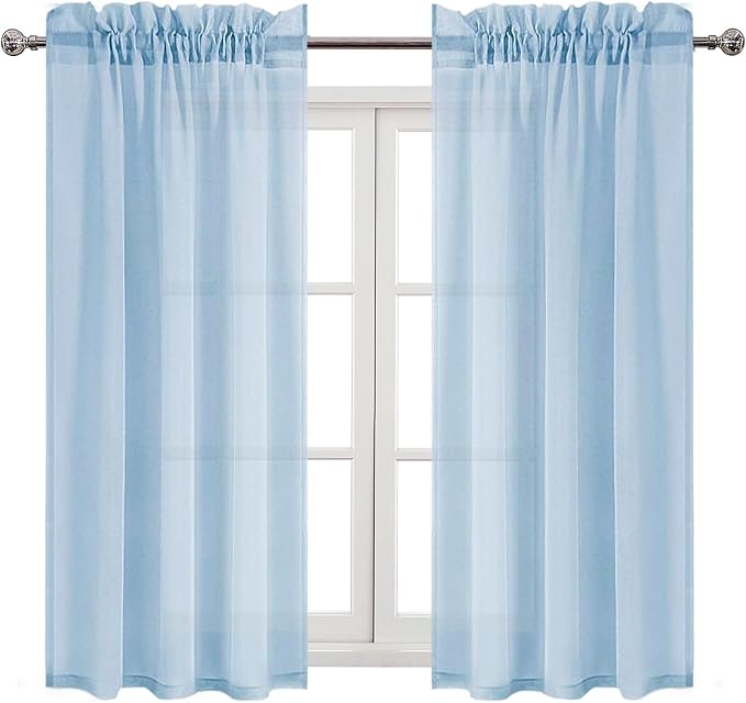 DWCN Sky Blue Sheer Curtains Semi Transparent Voile Rod Pocket Curtains - Image 9