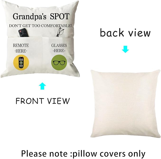 ONFAON Grandpa Gifts, Grandpa's Spot Throw Pillow Covers 18x18 Inch - Image 4