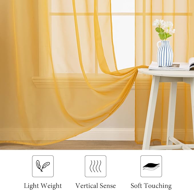 MIULEE 2 Panels Solid Color Sheer Window Curtains Elegant Window Voile Fall - Image 4