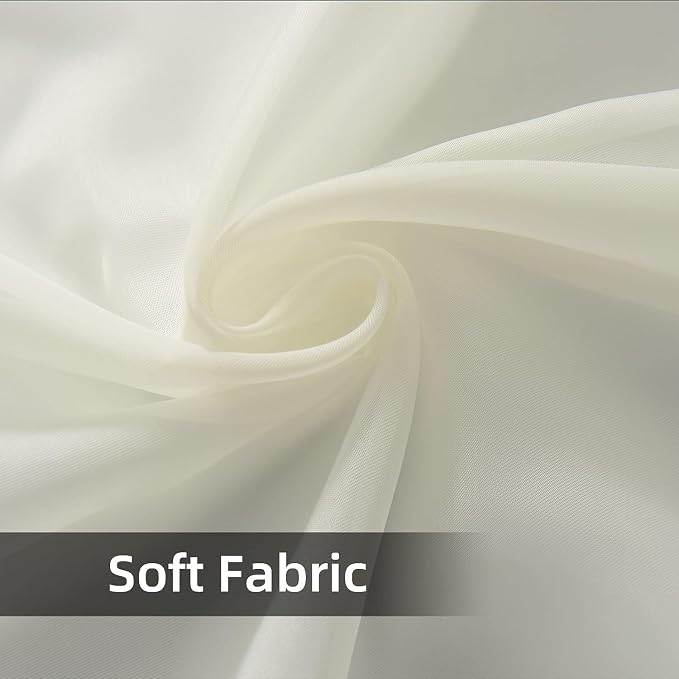 youleyar Solid Sheer Rod Pocket Curtain Voile Draperies 2 Panels White Beige - Image 4