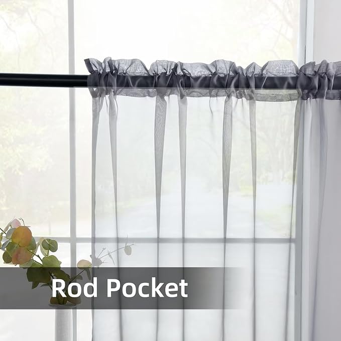 youleyar Solid Sheer Rod Pocket Curtain Voile Draperies 2 Panels White Beige - Image 3