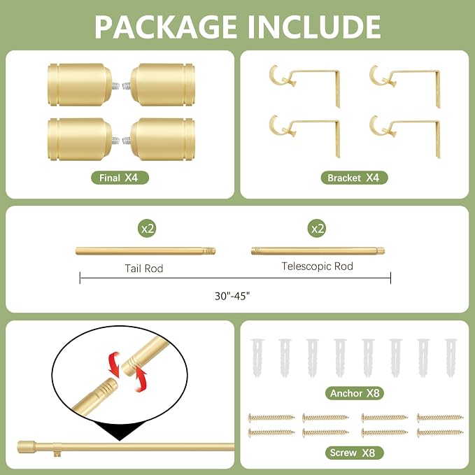 5/8” Diameter Curtain Rods 30-45 Inch, - Image 2