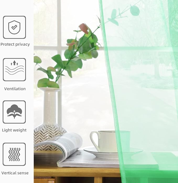 youleyar Solid Sheer Rod Pocket Curtain Voile Draperies 2 Panels White Beige - Image 5
