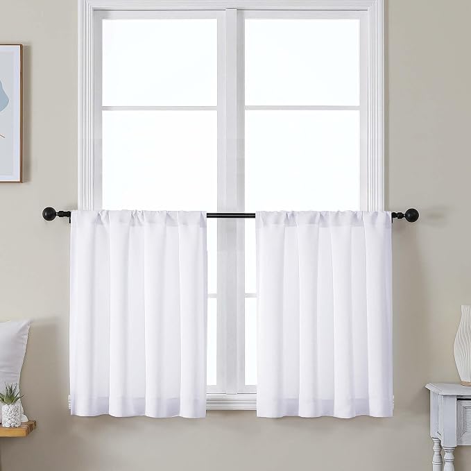 Simplebrand Ava Pure White Curtains 30 Inches Long 2 Panels, Light Filtering by Simplebrand