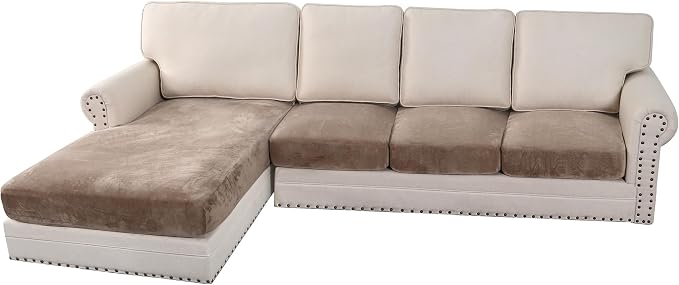 H.VERSAILTEX Velvet Stretch Sectional Couch Covers 4 Pieces Sofa Seat Cushion by HVERSAILTEX