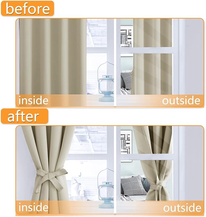 Blackout Curtains for Bedroom, Light Beige, 60 x 63 Inch, 2 Panels | Thermal - Image 4