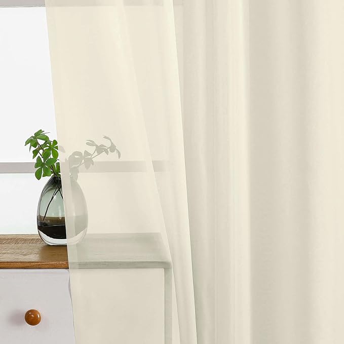 Cream Small Sheer Curtains 2 Panels Set, Kitchen Curtains 36 Inch Length - Image 4