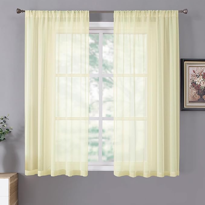 Tollpiz Short Sheer Curtains Linen Textured Bedroom Curtain Sheers Light by Tollpiz