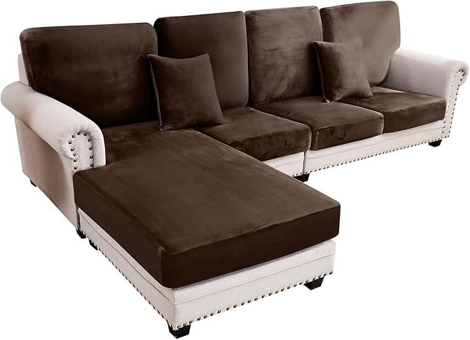 Couch Cover 4-Piece Elastic Velvet Couch Cushion Covers & Chaise Slipcovers by Taque