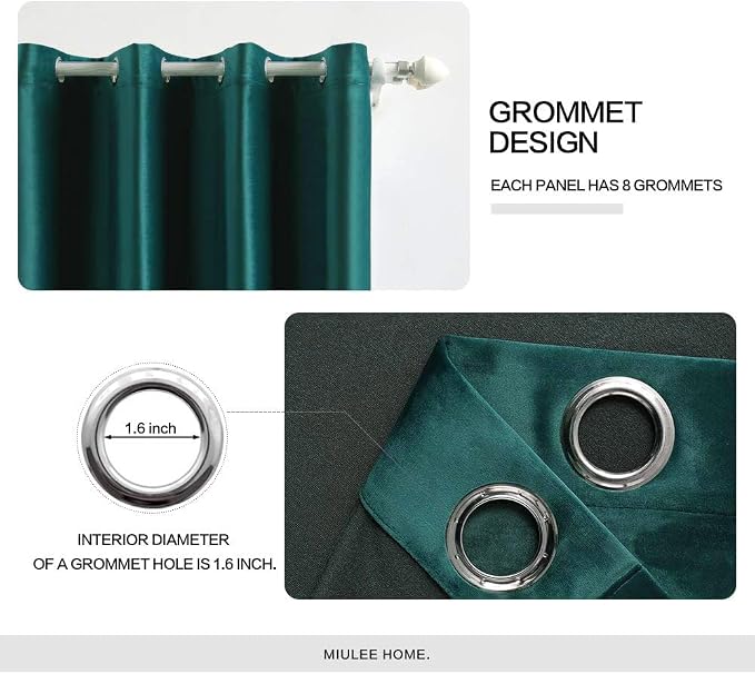 MIULEE Christmas Dark Green Velvet Curtains Room Darkening Blackout Solid Soft - Image 2