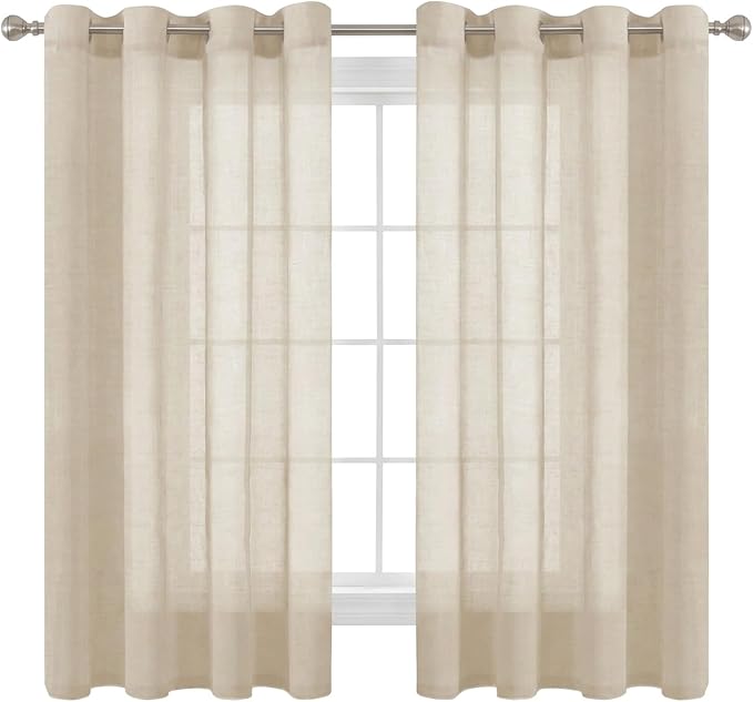 H.VERSAILTEX Linen Curtains Nickel Grommet Natural Linen Semi-Sheer Curtains 2 by HVERSAILTEX