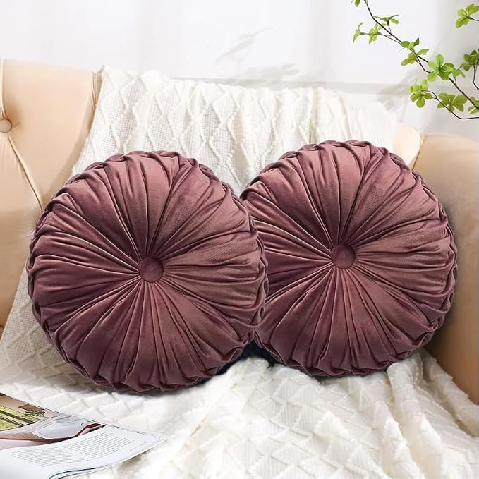 HIG Set of 2 Decorative Round Pleated Throw Pillows, Classy Accent Pumpkin by HIG