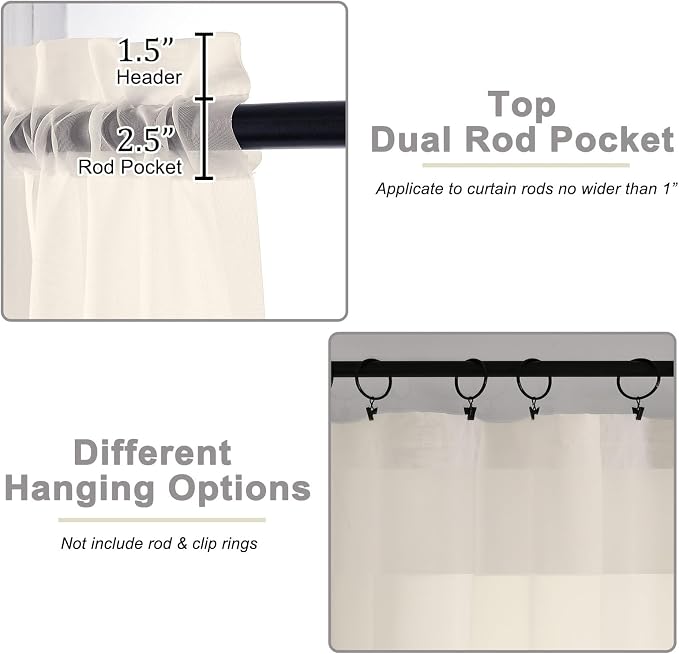 Extra Long Sheer Cream Curtains - Image 4