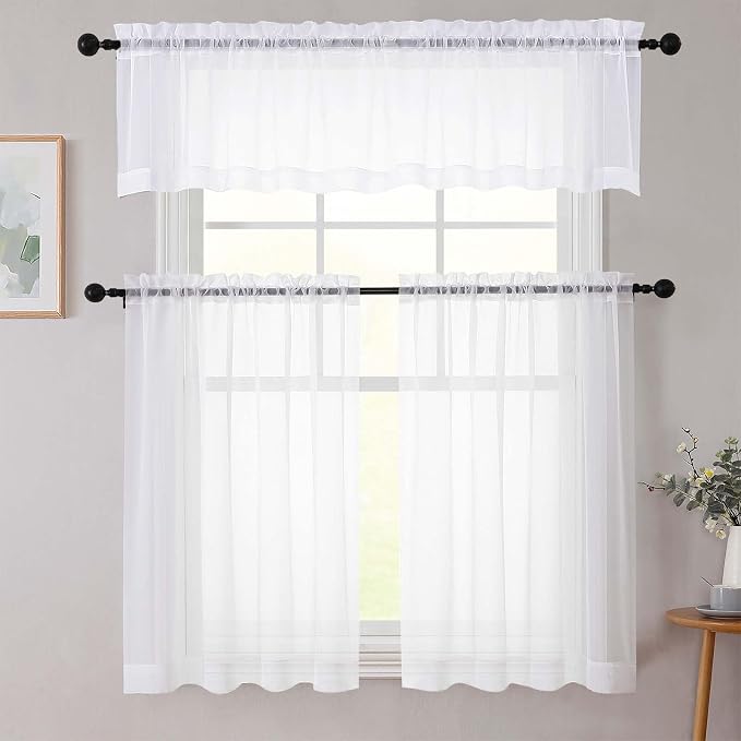 Kitchen Curtains 24 Inch Length Tier 2 Pieces, Cafe Bathroom Basement Rod - Image 8