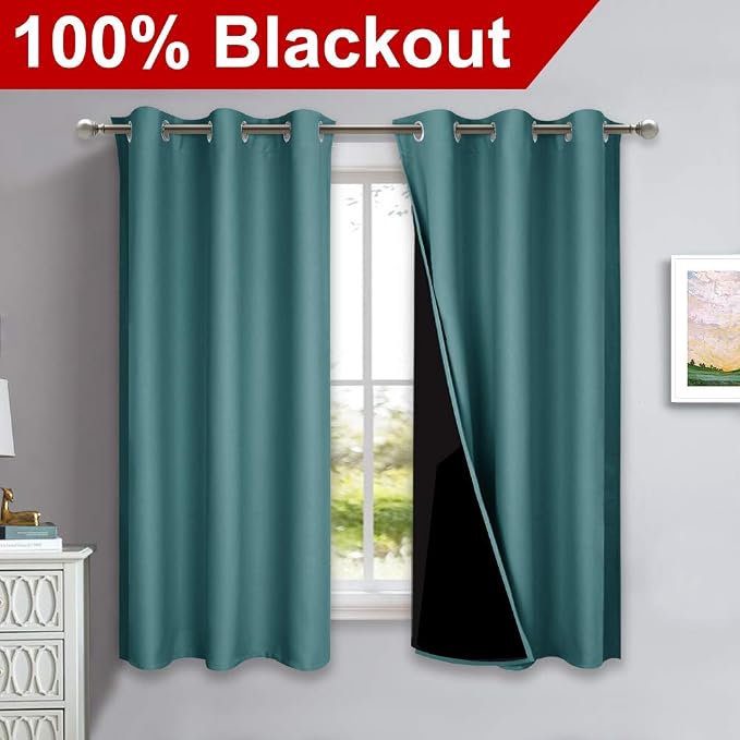 NICETOWN 100% Blackout Curtains 45 inches Long, Sea Teal, 1 Pair, 42 inches - Image 2