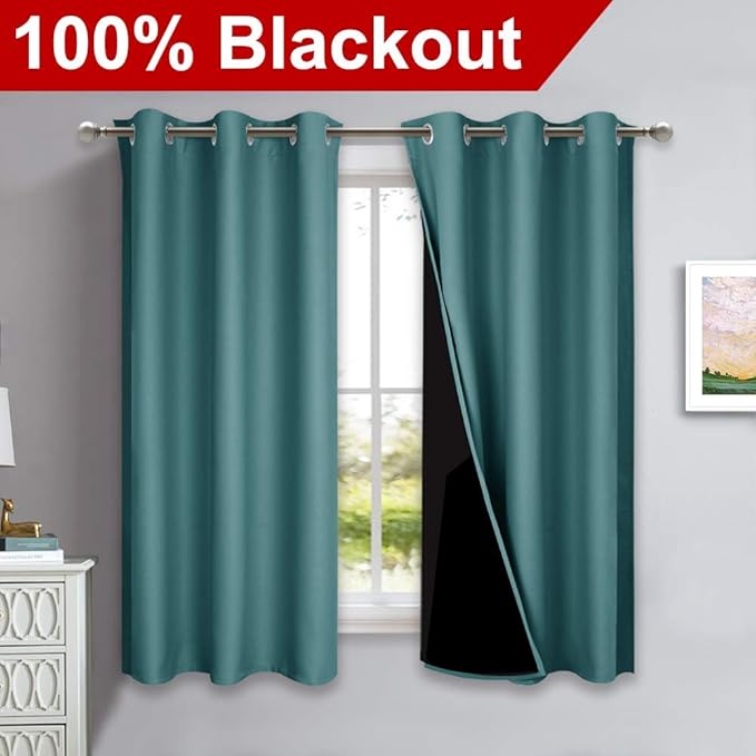 NICETOWN 100% Blackout Curtains 54 inches Long, Sea Teal, 1 Pair, 42 inches - Image 2