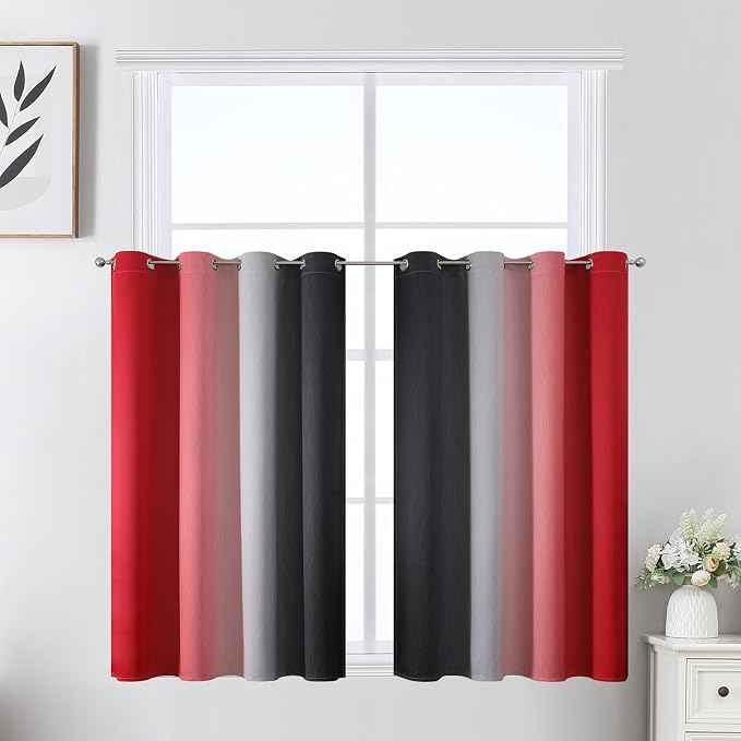 Estelar Textiler Red and Black Ombre Short Blackout Curtains 36 Inch Long - Image 2