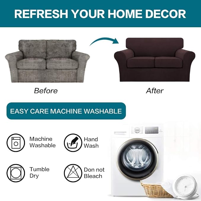 Turquoize 3 Piece Sofa Covers for 2 Cushion Couch Sofa Slipcover Soft Couch - Image 7