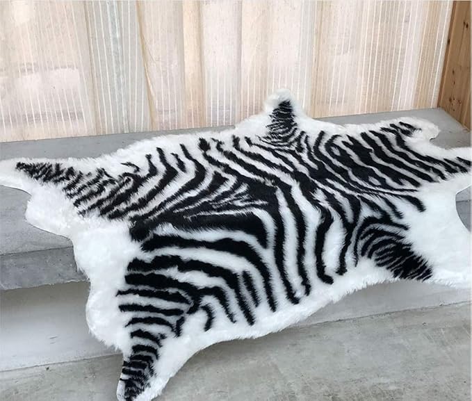 Zebra Print Rug Faux Animal Cowhide Skin Area Rug Leather Carpet Mat Large Size - Image 6