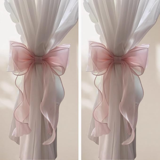 2 Pack French Silky Bow Curtain Tiebacks, Elegant Lace Ribbon - Image 6