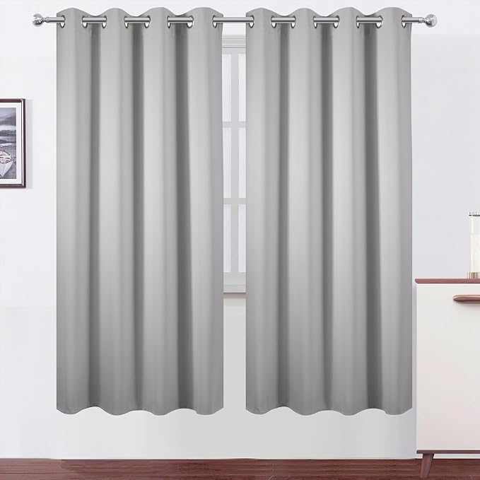LEMOMO Blackout Curtains 66 x 72 Inch Long Light Grey Curtains Set of 2 Panels by Lemomo