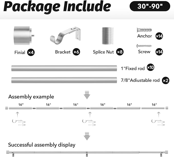 GEEBOBO 2 Pack Silver Curtain Rods - Image 6