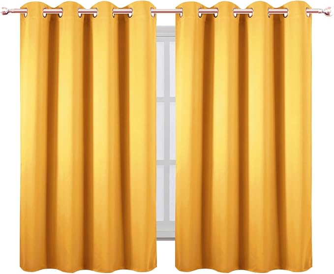 LEMOMO Blackout Curtains 66 x 54 Inch Long Yellow Curtains Set of 2 Panels Room - Image 2