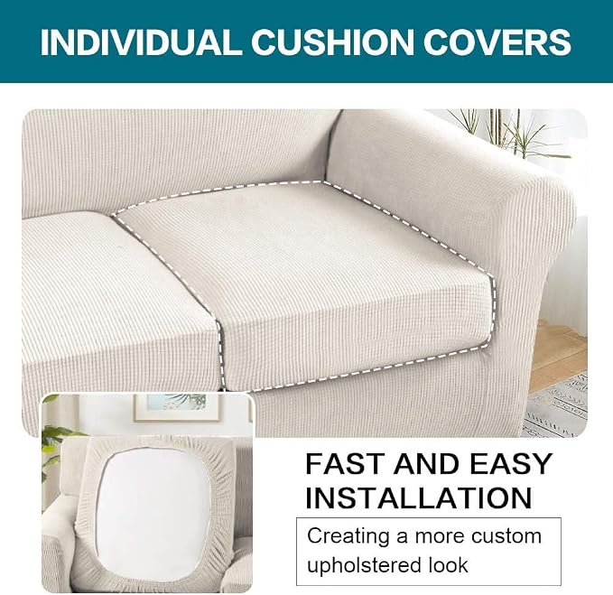 Turquoize 4 Piece Sofa Covers for 3 Cushion Couch Sofa Slipcover Soft Couch - Image 5