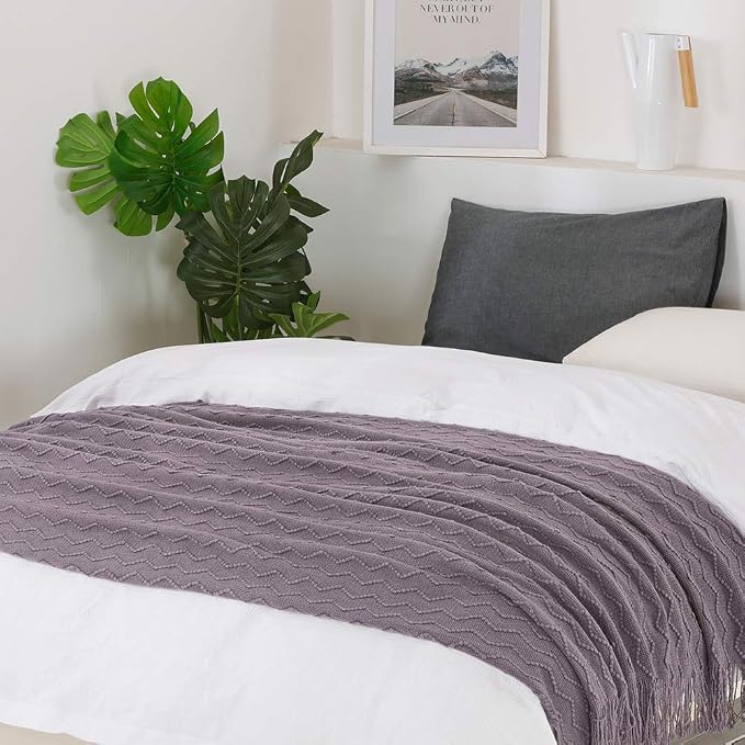 BOURINA Dark Lavender Throw Blanket 50x60 Inches Throw Textured Solid Soft Sofa - Image 4