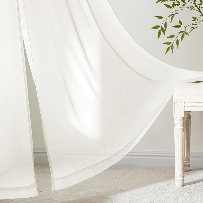 MIULEE Ivory Sheer Curtains 72 Inches Long, 4 Panels Set, Light Filtering Rod - Image 6