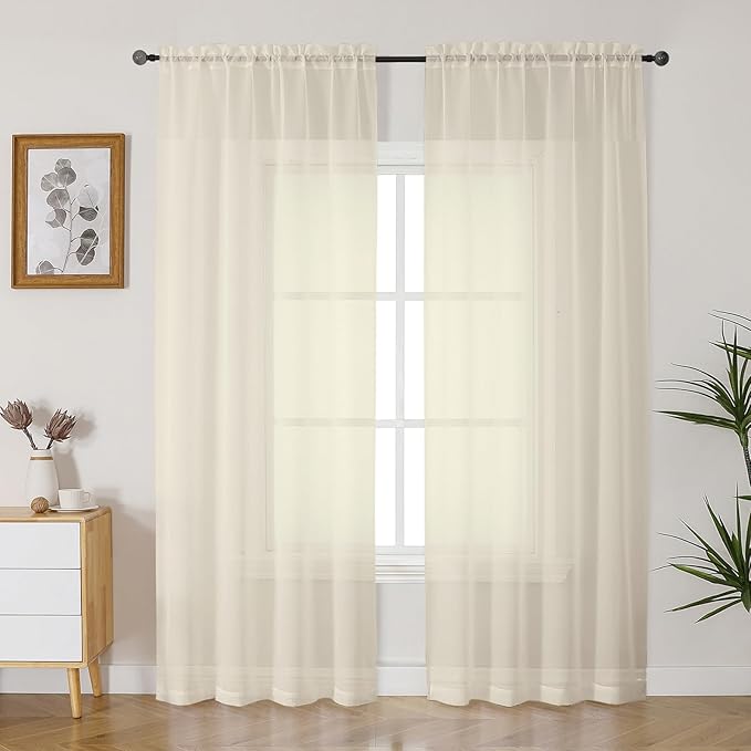 Gwine Cream Sheer Curtains 84 Inches Long 2 Panels Set, Voile Light Filtering by Gwine