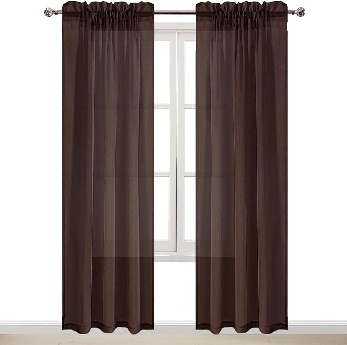 DWCN Brown Sheer Curtains Semi Transparent Voile Rod Pocket Curtains - Image 9