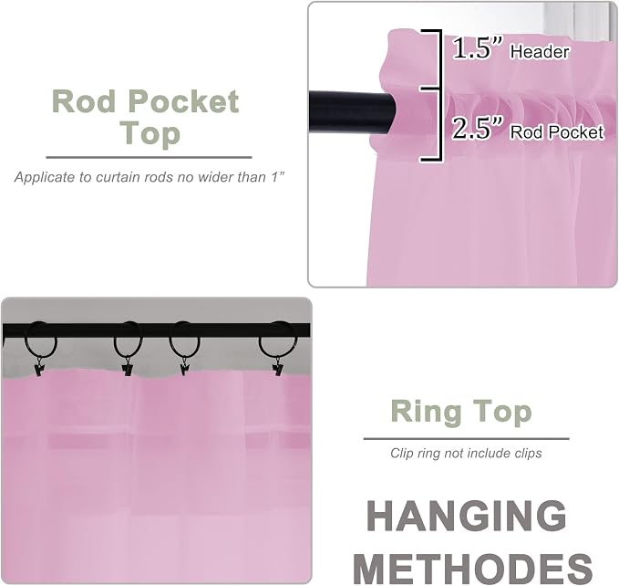 OWENIE Sheer Curtains 84 Inches Long 2 Panels Set, Sheer Pink Curtains - Image 4